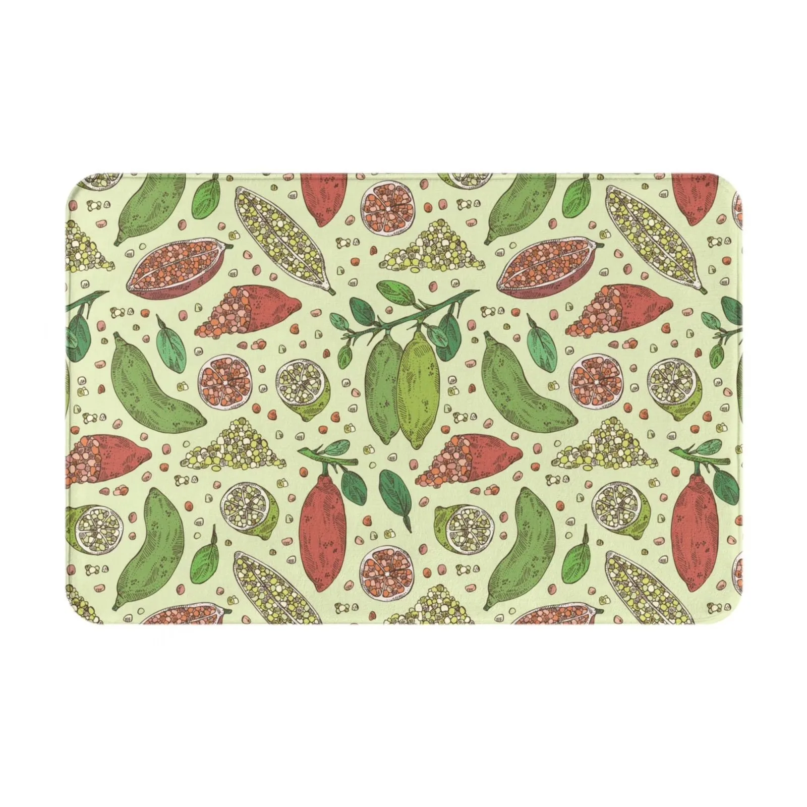 Finger Lime Fruits Print Flannel Floor Mat Non-slip Water-absorbent Kitchen Bathroom Door Mat