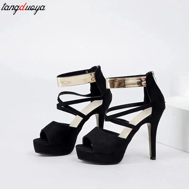 Fashion Peep Toe ankle Buckle Women Sandals 2024 Summer new sexy Black Platform High Heels Elegant Party Ladies Bride Shoes