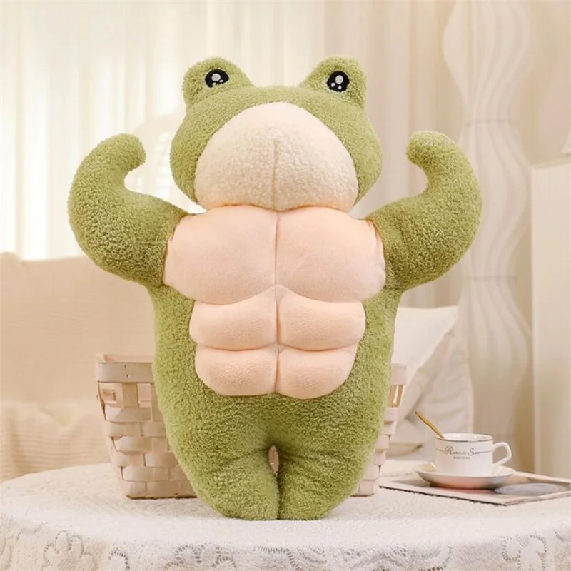 Cute 3D Muscle Frog Plush Toy Soft Stuffed Frog Animal Dolls Kawaii Frog Hugging Pillow for Kids Children Xmas Birthday Gifts