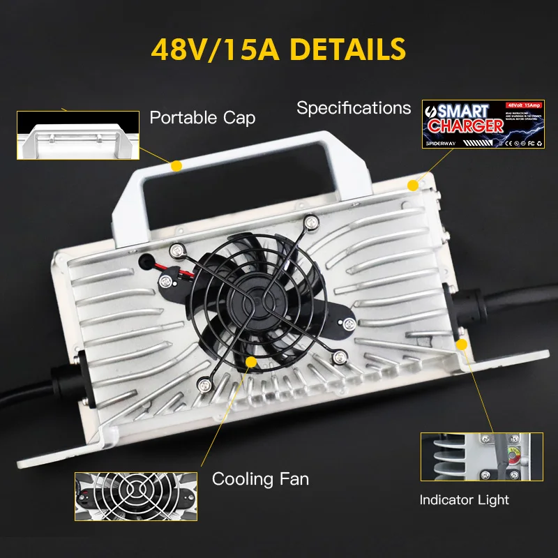 Зарядное устройство для гольф-кара, 48 В, 15 А, с 3-контактной треугольной вилкой для EZGO RXV TXT