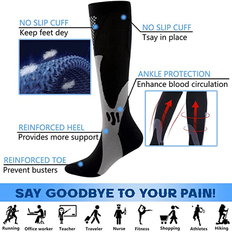 3/6 Pairs High Compression Socks 20-30mmHg for Men & Women Sports Marathon Cycling Football Varicose Veins Prevention Compressio - view 5