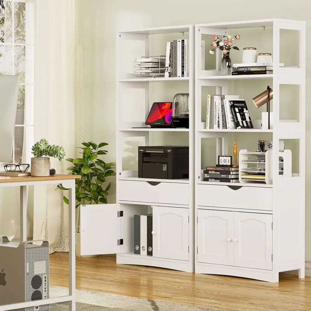 Mueble de despensa de cocina alto independiente con estantes, cajones y espacio para microondas, blanco, 23,62x13x64.06 pulgadas