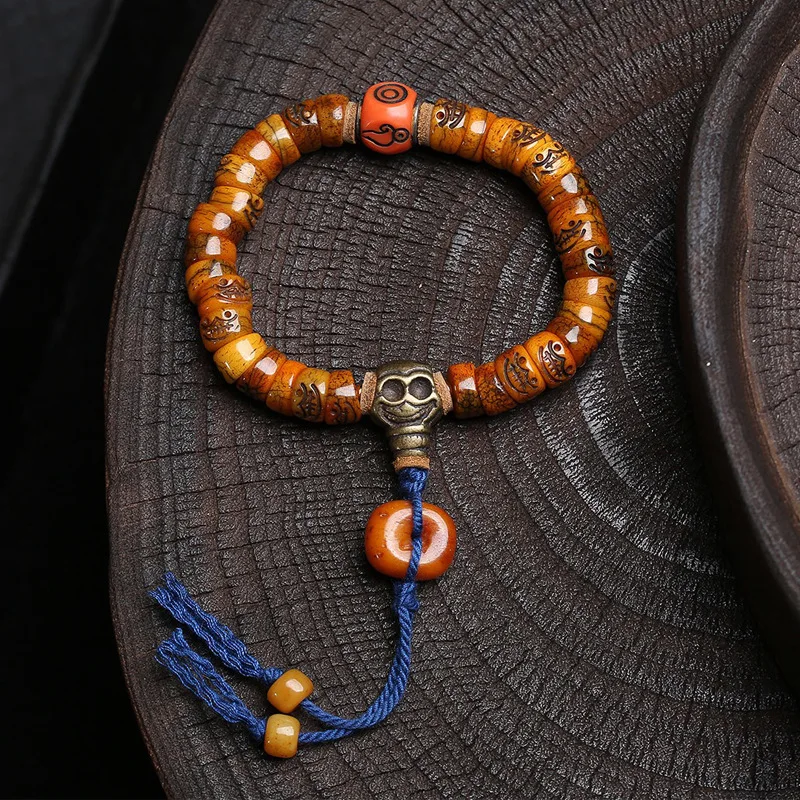 

Returned bone sausage beads carving A Dull strings single ring material ware yak bone copper accessories Buddha beads