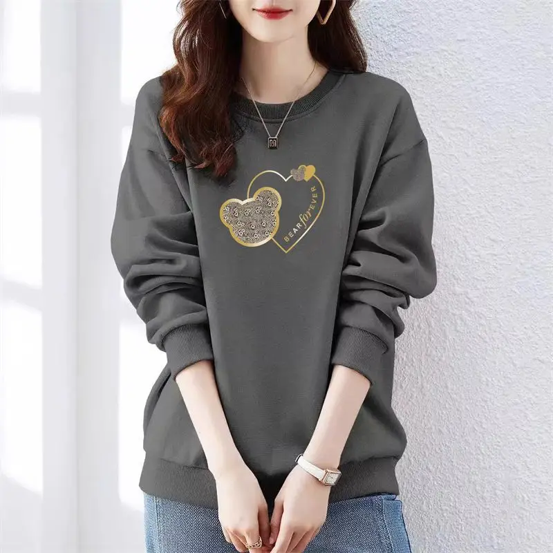 Spring Autumn Lantern Long Sleeve Geometric Round Neck Printing Sequined Women\'s Clothing Hoodies Pullover Office Lady Tops