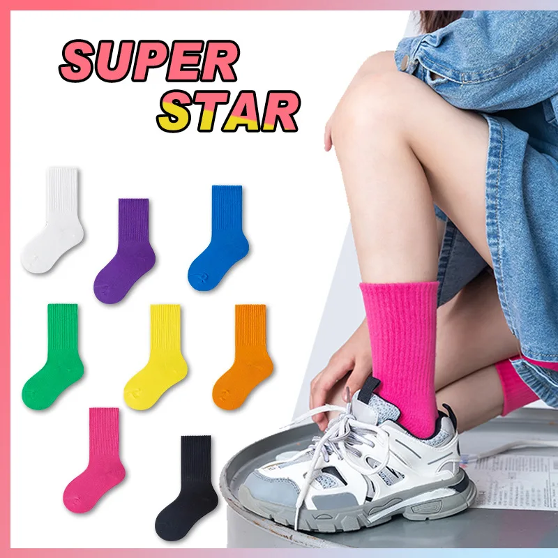 Bonbonfarbene modische Babysocken, süße Kindersocken für Jungen und Mädchen, warme Socken aus weicher Baumwolle, sofort vorrätig, einfarbig, für Kinder und Kleinkinder – Detail 3