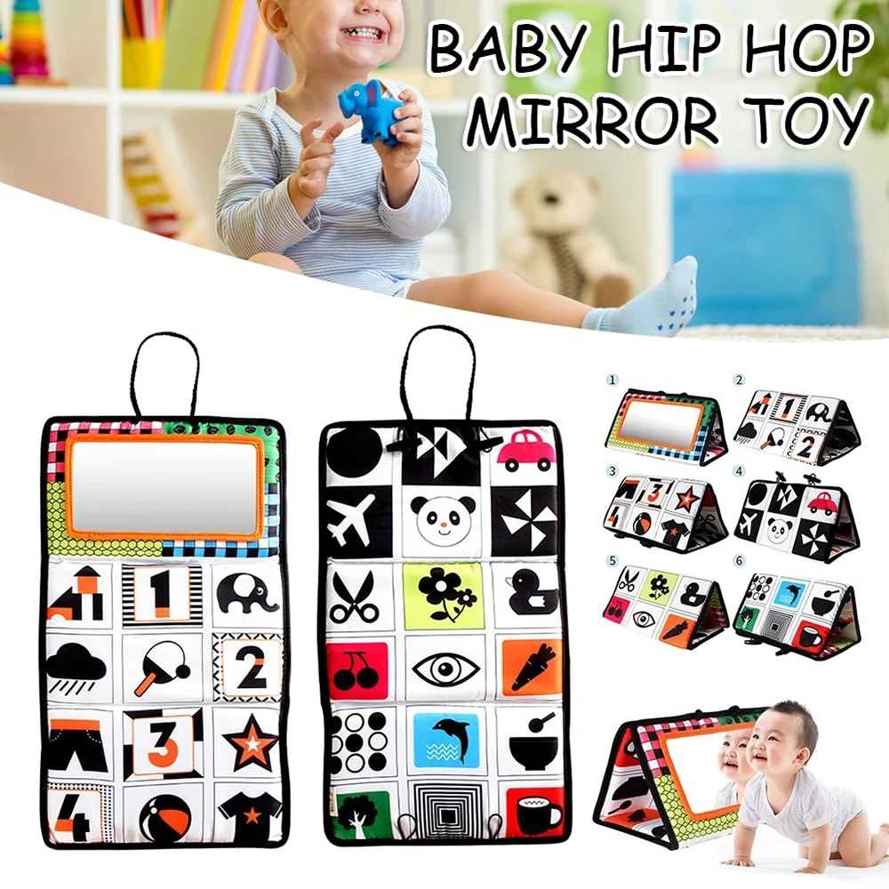 Baby Book Sensory Mirror Tummy Time for Newborn Babies 0 6 Months Black and White Toys Montessori Development Crawl Games