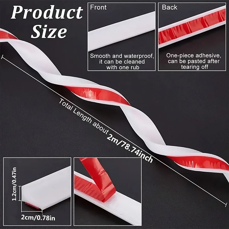 1 Roll Self-Adhesive Waterproof Sealing Strip – Compatible with Countertops, Shower & Bathtub Edges | Heavy-Duty PVC Splash