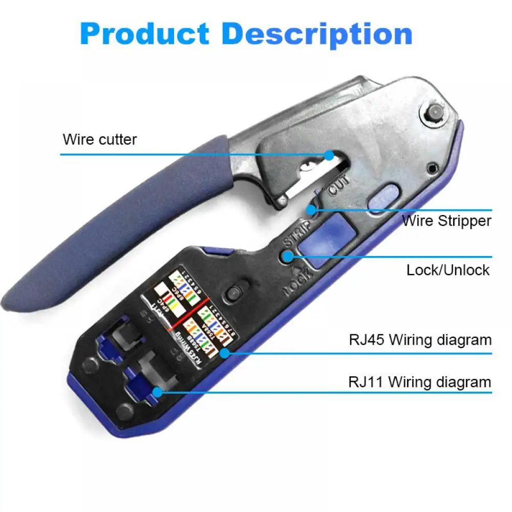 TEROW RJ45 Crimping Tool Pliers Network Tool Kit LAN Cable Tester Wire Stripper Connectors for RJ45/RJ11/RJ12/CAT5/CAT6/Cat5e