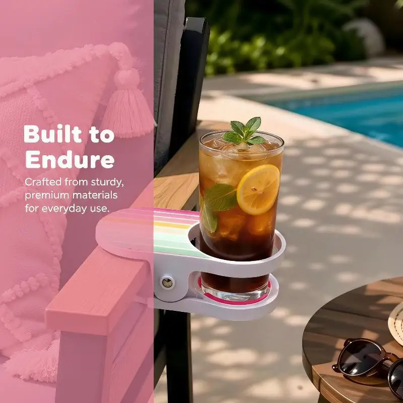 @*Rainbow Armrest Clip On Cup Holder Portable Tool-Free Installation for Beach Chair Patio Lawn Use view 5