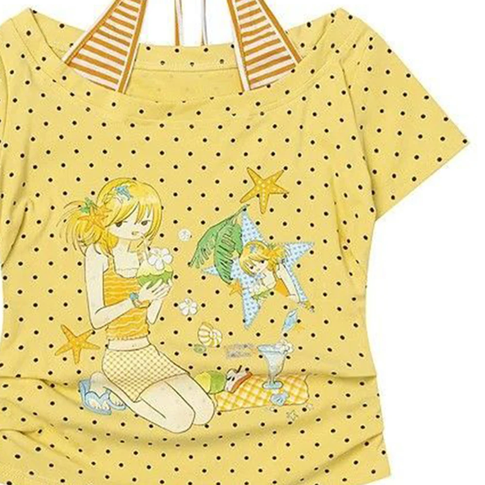 Women's Polka Dot Slanted Neck T-Shirt - usage example