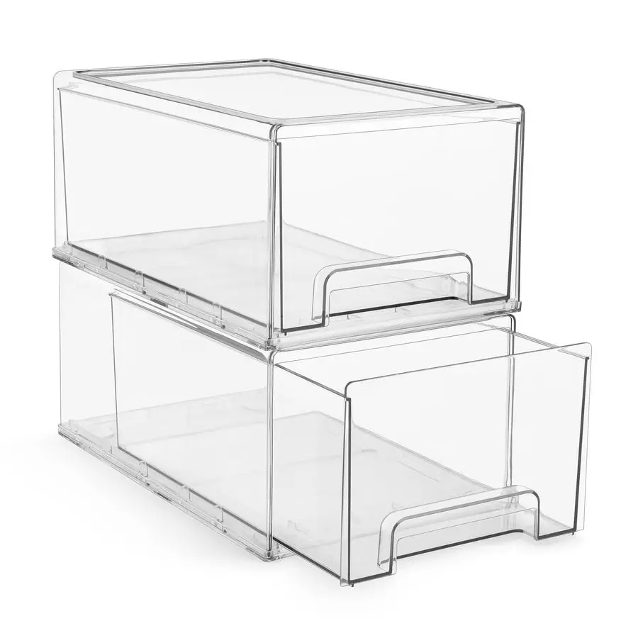 

Large Clear Stackable Storage Drawers 2Pack Plastic Organizer Bins with Handles Stackable PullOut Storage Drawers for Closet, Pa