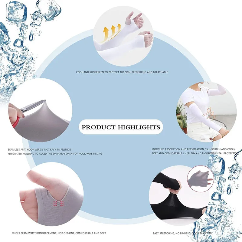 1 Pair UV Sun Protection Arm Sleeves with Thumb Hole Summer Cooling Sports Sleeve Cooling Sleeves Anti Slip Ice Silk Arm Covers