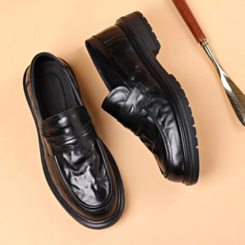 Spring/Autumn 2026 New Men's Business Casual Leather Shoes, High-end Genuine Leather Men's Thick-soled Fashionable Single Shoes