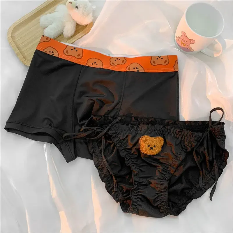 2PCS Couple Underwear Women Men's Boxers Shorts Panties Cartoon Bear Boy Girls Underpants Panties Sexy Plush Bandage Lovers