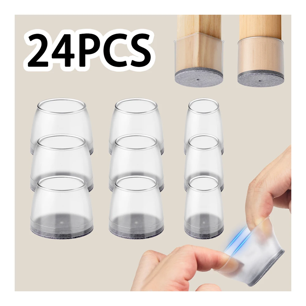 24Pcs Chair Leg Floor Protectors - Silicone Felt Pads, Furniture Sliders, Scratch-Proof & Noise-Free, Easy Smooth Moving