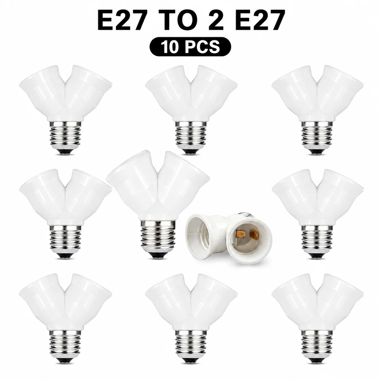 JOYINLED 1/10PCS E27 To 2 E27 Light Socket Splitter Adapter, Dual Lamp Holder Converter, White Bulb Base Extender for LED Lights
