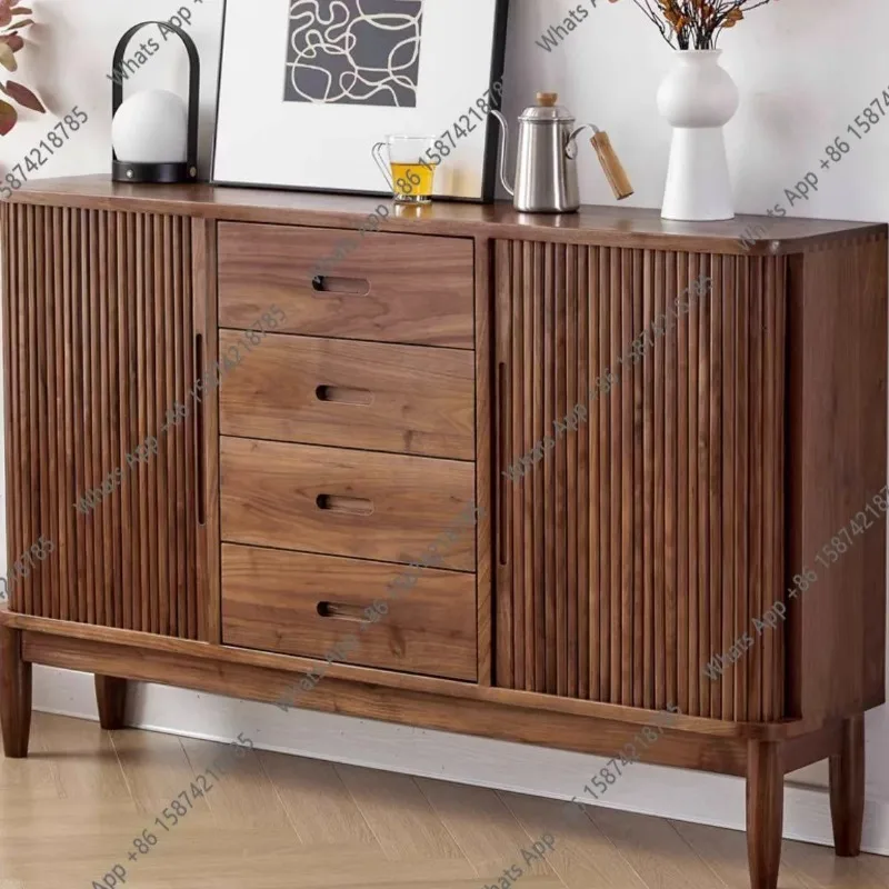 Nordic Japanese style all-solid wood sideboard log entrance storage wine cabinet designer high-end feeling