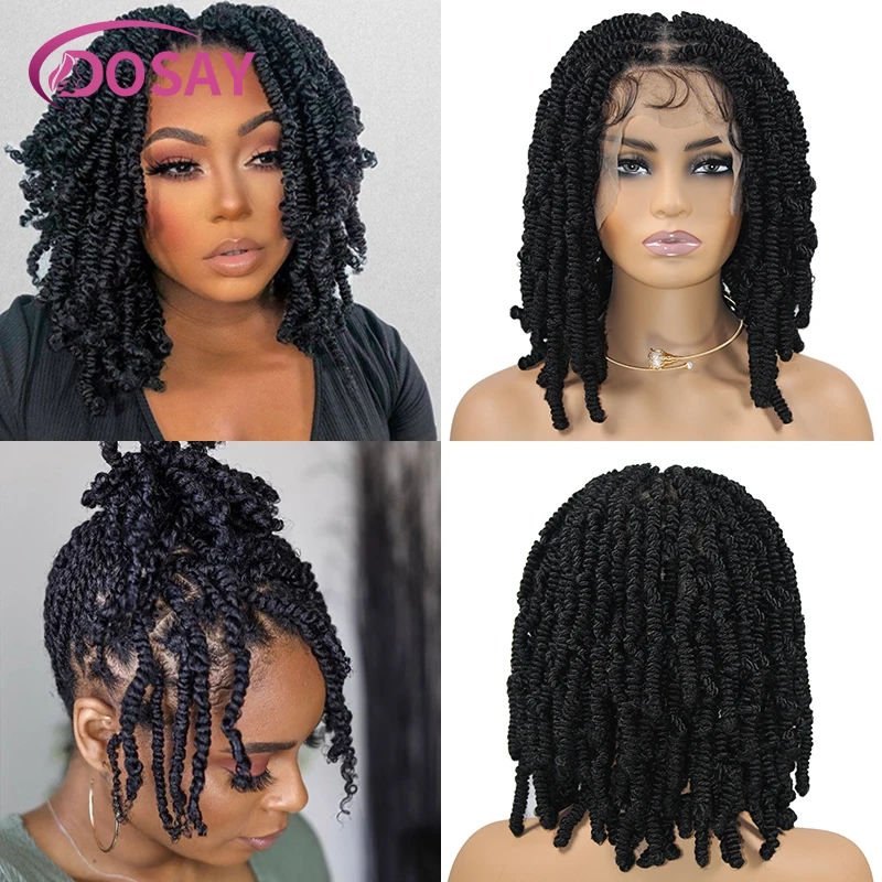 Dosay 12" Synthetic Spring Twist Braids Braided Wigs Bob Braid Wig Goddess Curly Hair Wigs Short Black For Black Women Durable