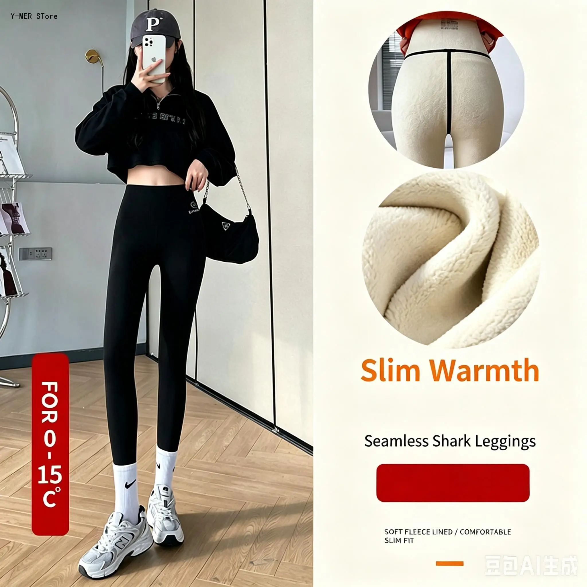 Women High Waist Lamb Fleece Lined Shark Leggings Plus Size Body Shaping Warm Winter Yoga Outdoor Pants