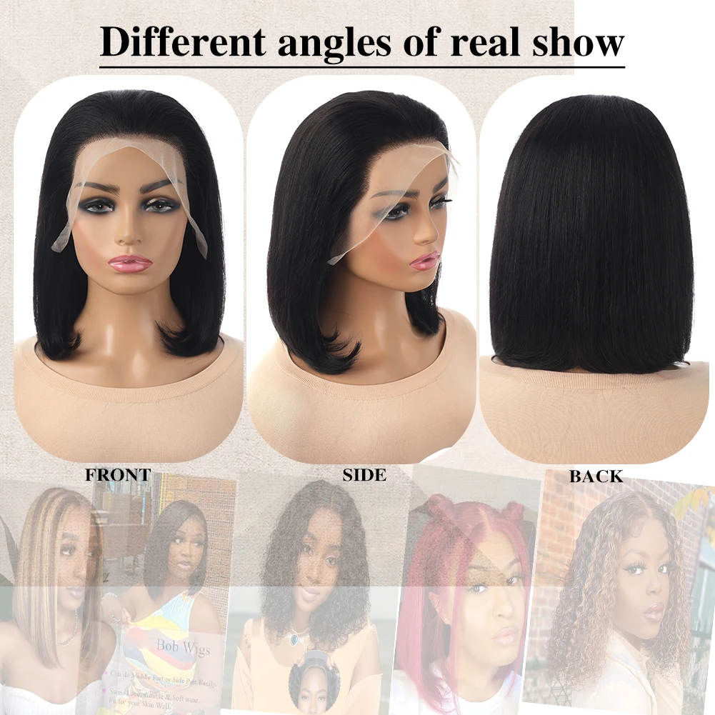 Wig renda depan rambut manusia 13X4 Bob wig Bob pendek dengan kepadatan 180% untuk wanita wig Bob Frontal lurus