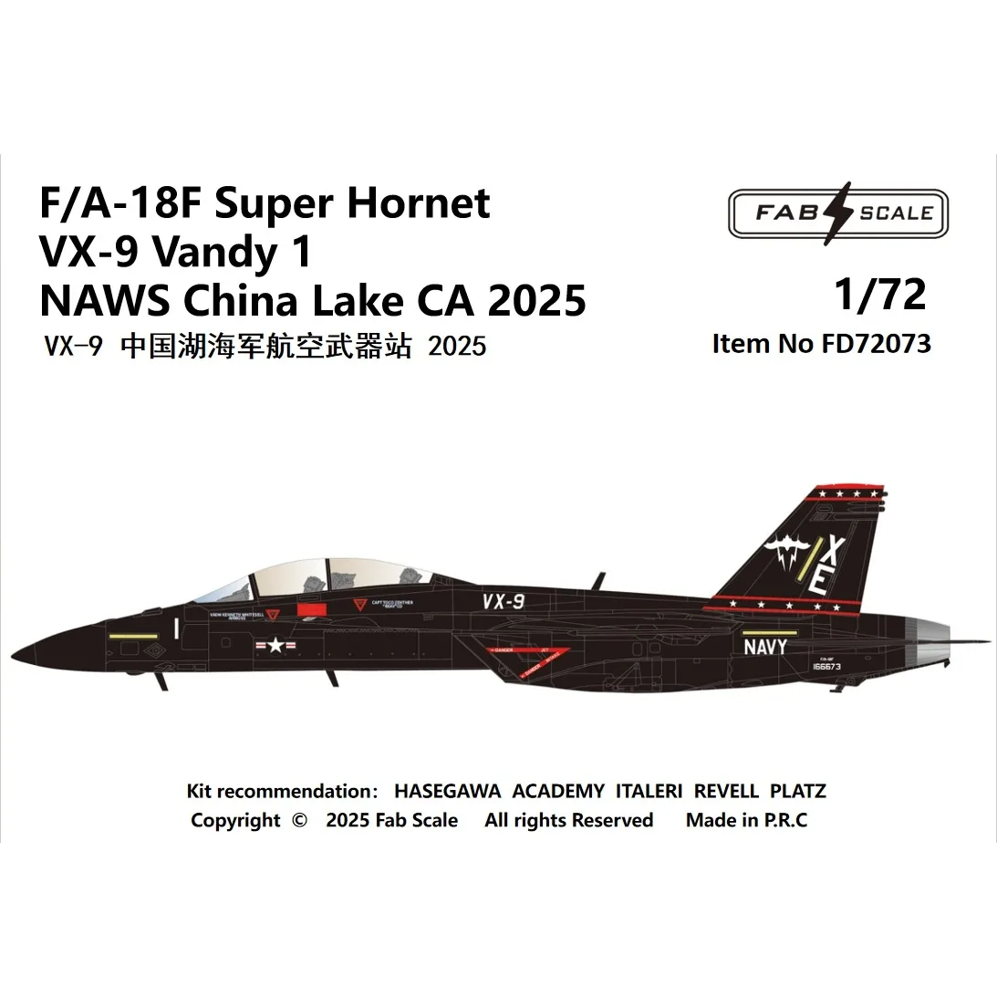 FabScale 1/48 1/72 F/A-18F VX-9 Vandy 1 NAWS China Lake CA 2025 ملصق مرن مقطوع بالقالب لمجموعة أكاديمية Hasegawa Hobby DIY #1