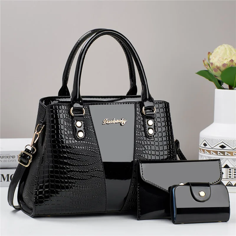 

Ele Women's Handbag Luxury Crocodile Pattern Velvet Leather oulder Bag Matronly Mother Daughter Bag American Retro Sle