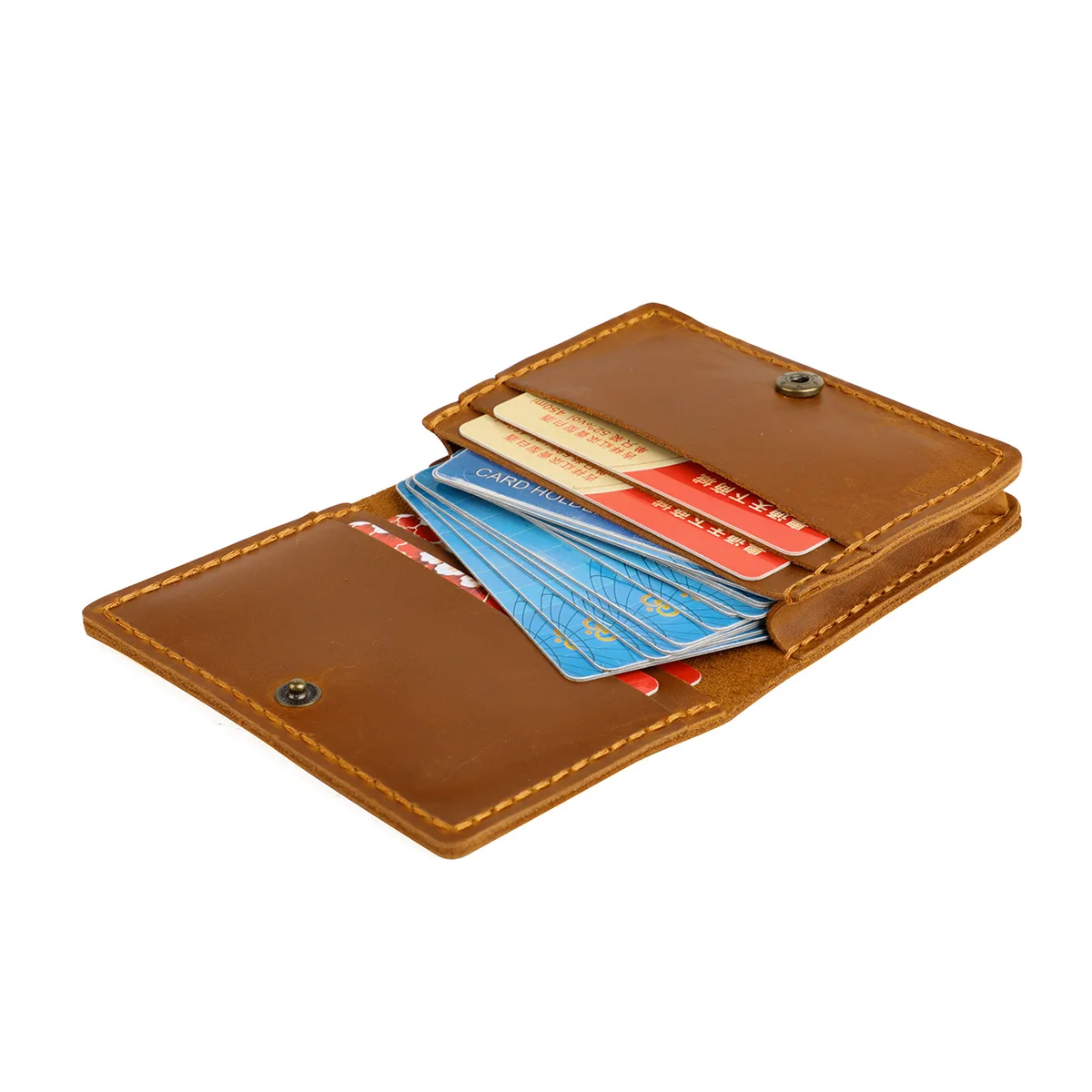 

Genuine Leather Business Card Holder Name Card Case Credit Card Wallet with Hasp Snap Handmade 100% Leather Short Wallet for Men