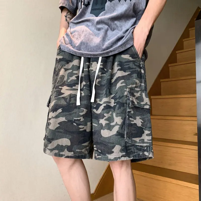 

Камуфляжные шорты, мужские уличные красивые свободные модные повседневные брюки с пятью точками и карманами