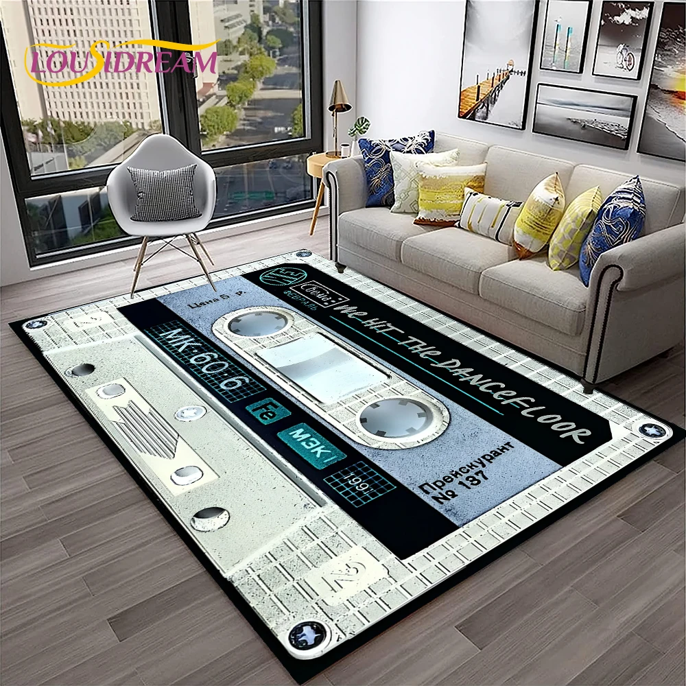 Patrón de cinta de casete de música Retro, alfombra 3D para el hogar, sala de estar, dormitorio, sofá, decoración de felpudo, alfombra de área para