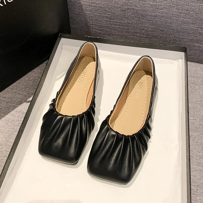 Zapatos planos para mujer, calzado ligero y elegante con punta cuadrada y suela blanda, talla grande 42, Primavera, 2024