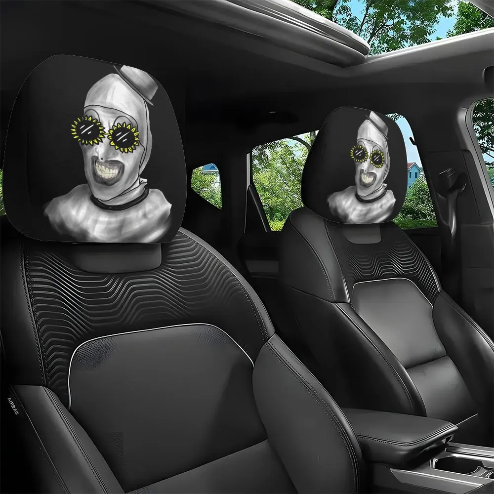 Clown Sunflower Pattern Car Headrest Covers 2Pcs Elastic Unfilled All Season Trendy Stylish Auto Headrest Protector Fun Car