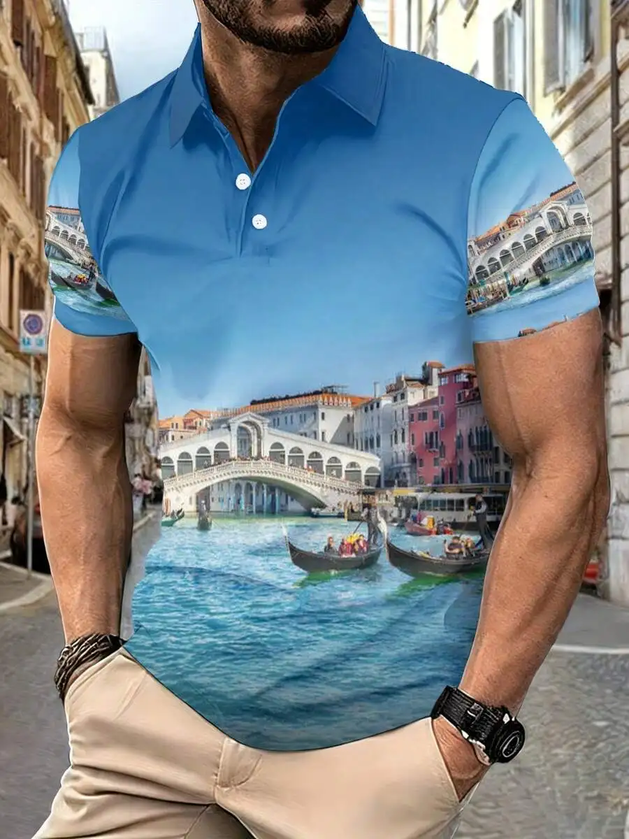 Mens Tropical Floral Hibiscus Polo Shirt