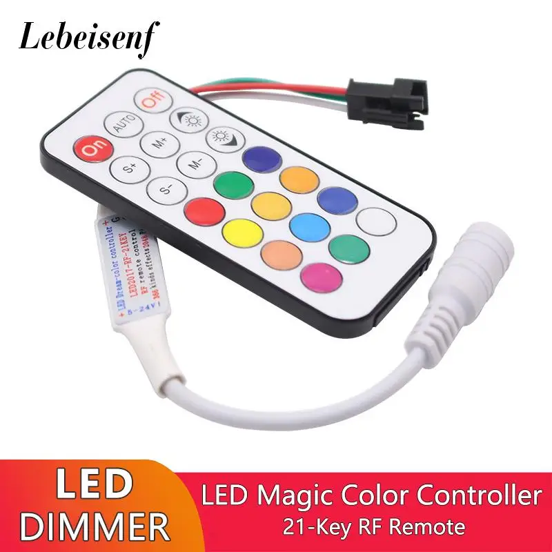 Tira de luces LED direccionables RGB WS2811 WS2812B 1903 16703 ICs, minicontrolador de atenuación inalámbrico y Control remoto RF de 21 teclas