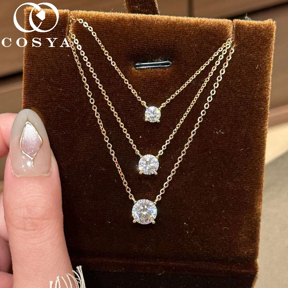 

Кулон COSYA с круглым муассанитом 1 карат для женщин, серебро S925 с покрытием из 18-каратного золота, D VVS1, лабораторный бриллиант, изысканное ювелирное украшение для свадьбы, подарок