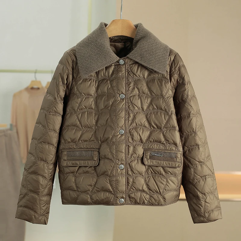 

Detachable Knitted Lightweight Warm down Jacket Collar 2025 Winter New Women's Fashion Simple Style Loose Fit Long Sleeve