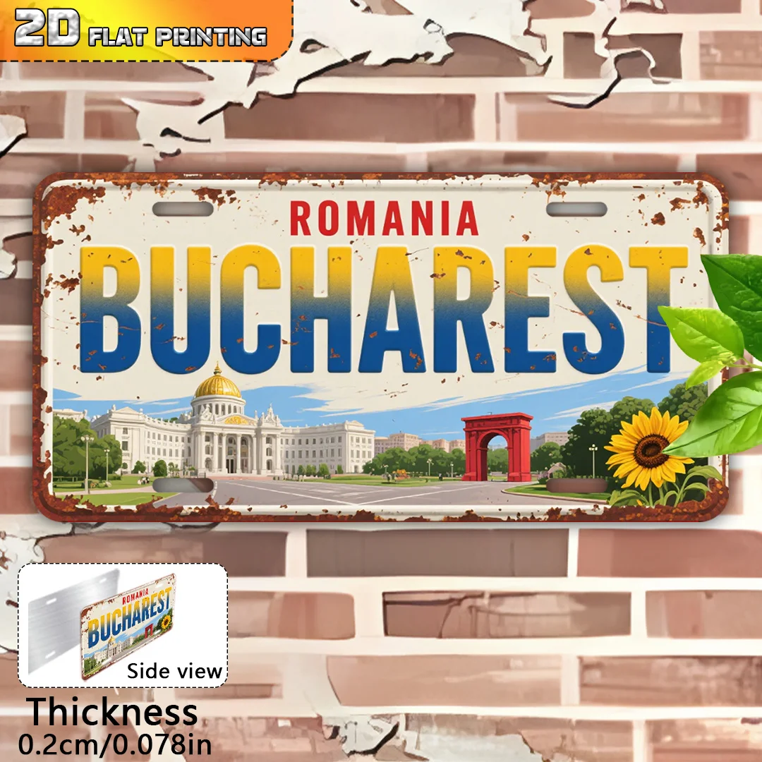 2D Flat, 1pc Vintage Welcome to Bucharest Sign - Retro Romanian Wall Decor Suitable for Travelers Gift, European City Plaque