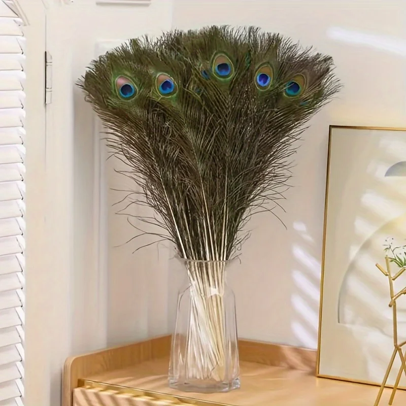 20pcs Vibrant Artificial Peacock Feathers  DIY Craft 16-18 in Home Decoration Long Feather Vase Flower Arrangement Peacock Decor