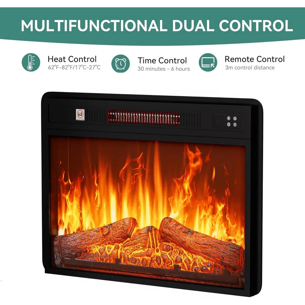 YITAHOME 36 Electric Fireplace Inserts, Fireplace Heaters for Indoor Use, Recessed or Wall Mounted, Remote Control with Timer, A