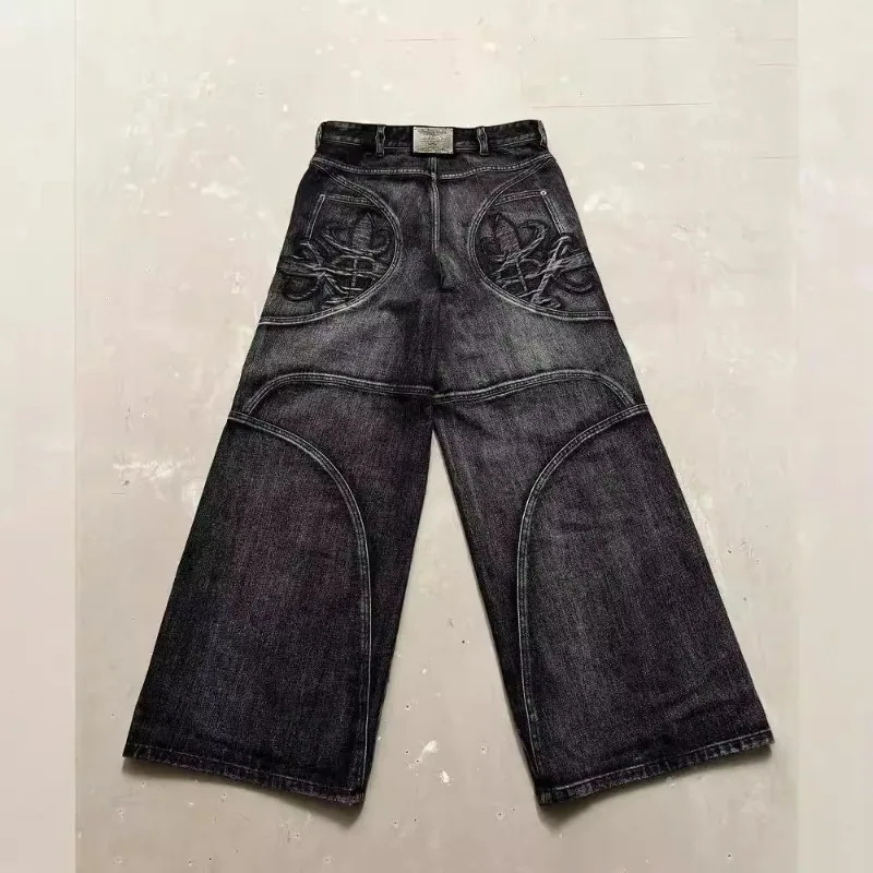 

Осенние потертые черные джинсы, мужские свободные прямые брюки в стиле ретро в стиле хип-хоп, повседневные широкие брюки, удобные для поездок на работу