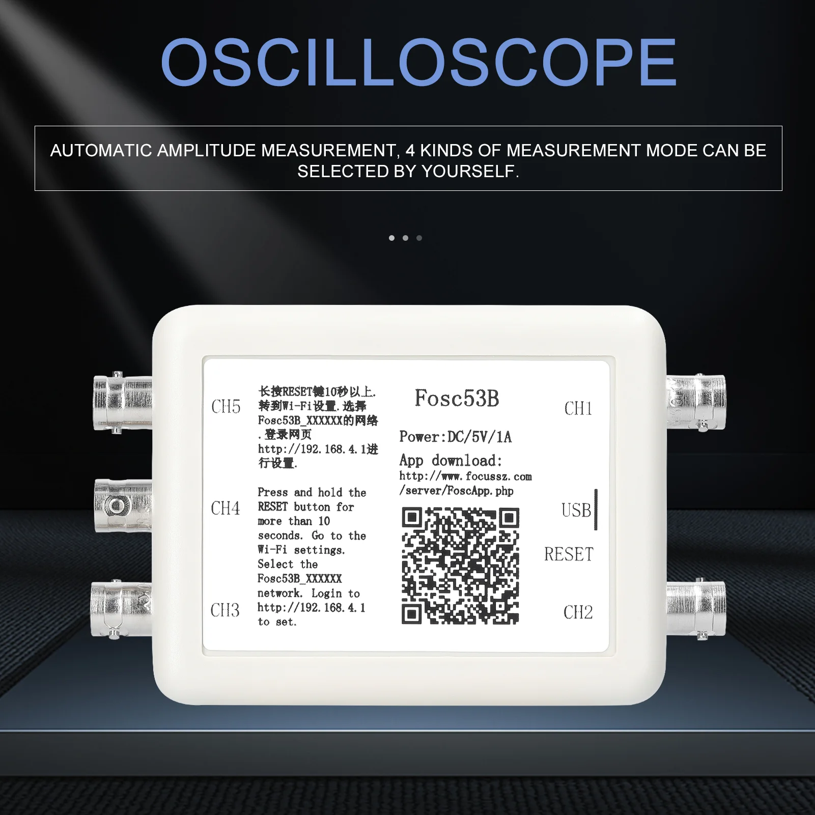 A-BF Fosc53b Automotive USB Oscilloscope Portable Digital Storage Virtual 5 Channels Wireless Wi-Fi Mini Oscilloscope for PC