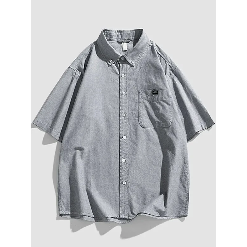 Summer Casual Men's Short Sleeved Classic Solid Color Pocket Breathable Cotton Shirt Men's Street Wear Loose Fitting Shirt