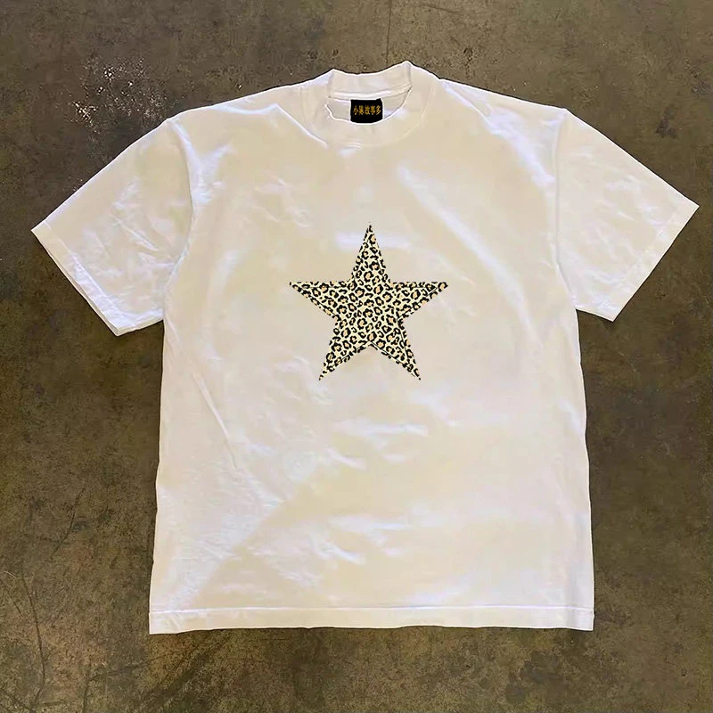 Pure Cotton Double Thread Loose Fit Short Sleeve T-Shirt Retro American Style for Couples Men And Women by Little Chen Story