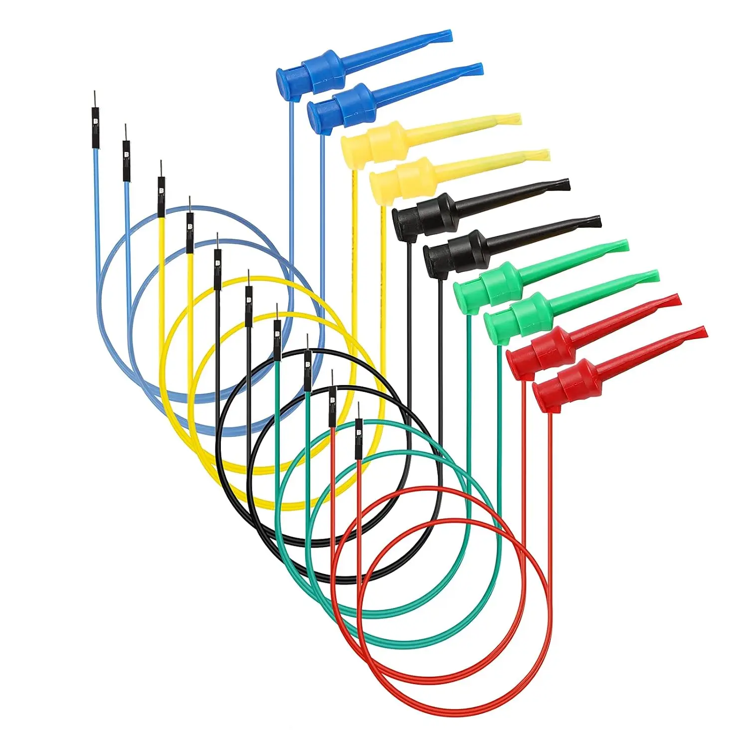 10pcs Test Hook Clips to Breadboard Male Female Jumper Wires Soft Flexible Silicone Test Leads for Electrical Testing