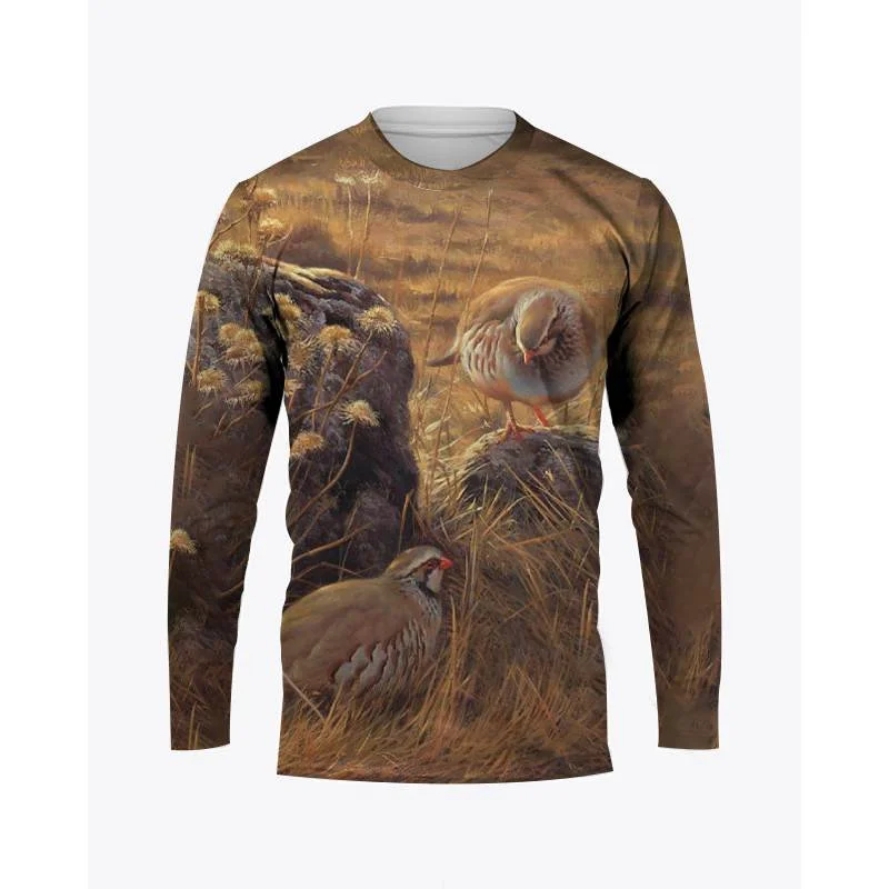 Camouflage Hunting Pattern T Shirt For Men Animals Quail 3D Printed Tees Summer Casual Long Sleeves O-Neck Tops Loose T-Shirts