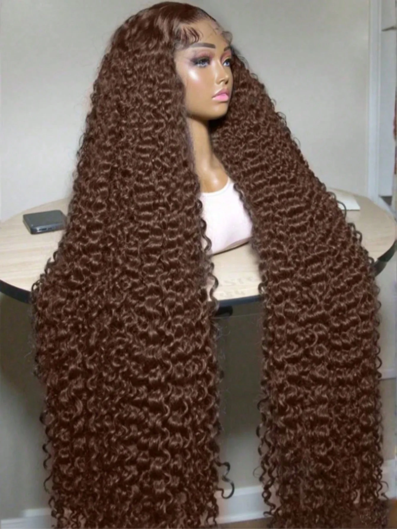 Smilegirl Deep Wave Lace Frontal Wig 36Inch Brazilian Chocolate Brown Curly Human Hair Wig13x6 Hd Transparent Lace Frontal Water Wave Brazilian Wigs Pre Plucked 250% Density
