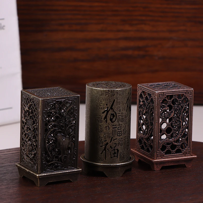 ⑧ Alloy Censer Incense Holder Square Cylinder Vertical Incense Burner Indoor Aromatherapy Home Ornament Chinese Inense Burners