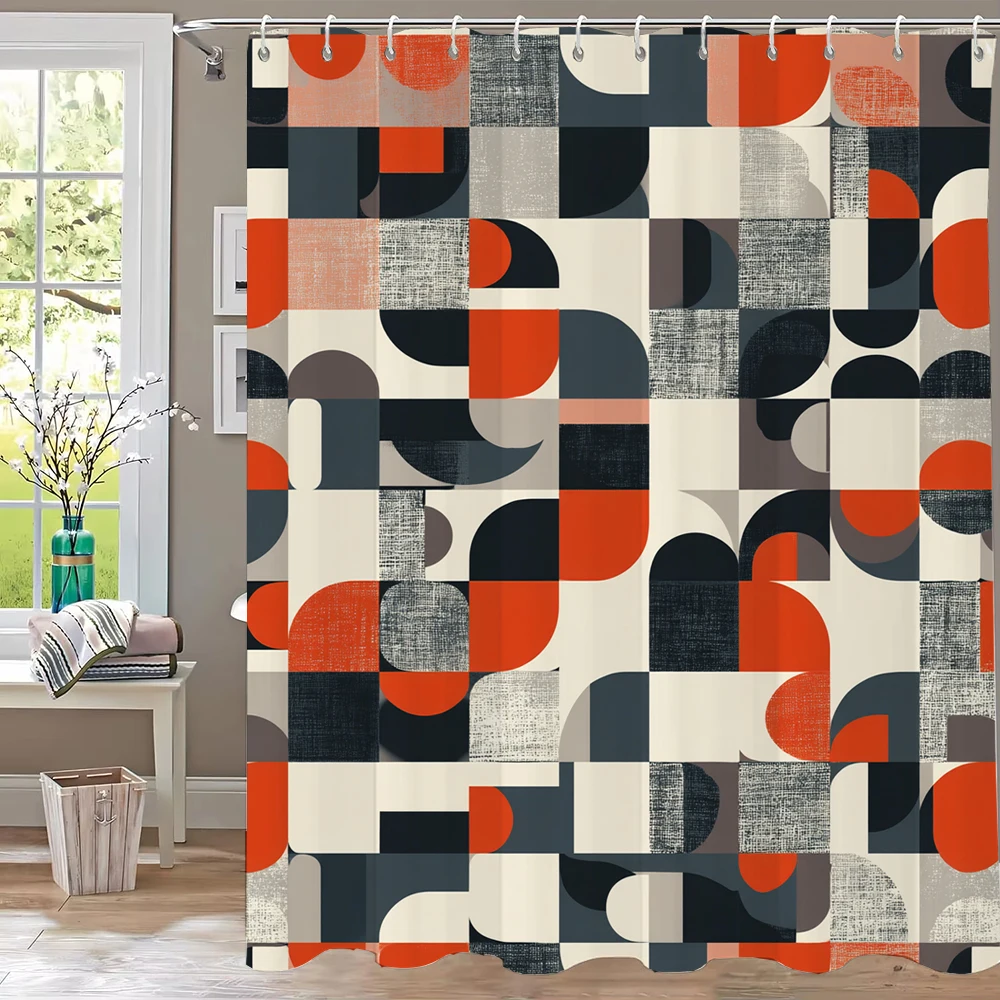 1 piece of Modern Abstract Geometric Printed Shower Curtain, Home Decorative Bathroom Curtain Polyester Curtain with Hooks