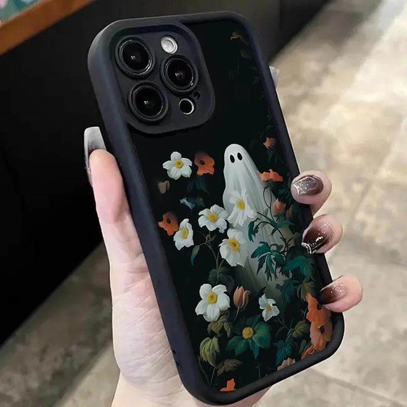 Coque de téléphone Halloween blanc fantôme parmi les fleurs, étui pour Samsung Galaxy A54 A53 A56 A1