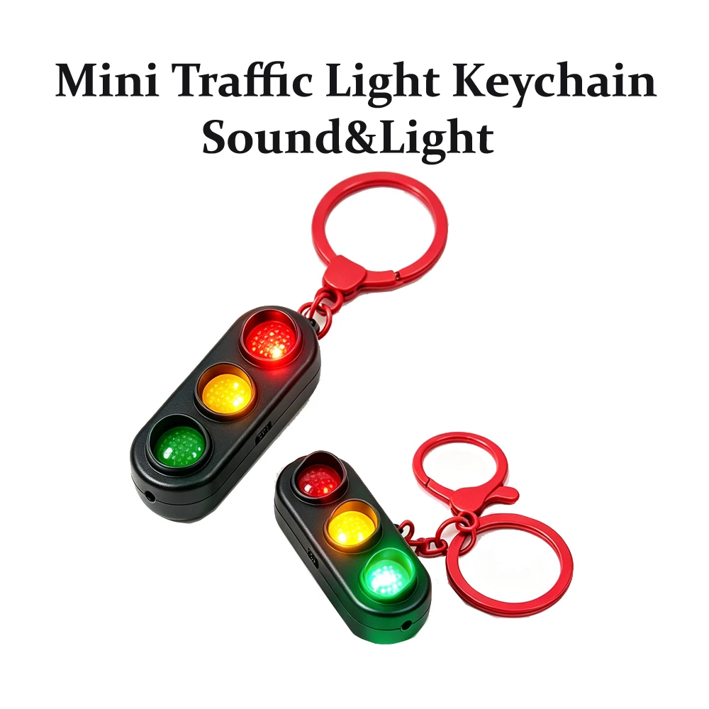 Mini Traffic Light Keychain Light Up Pendant Simulation Signal Light Sound Effect Flashlight Gift