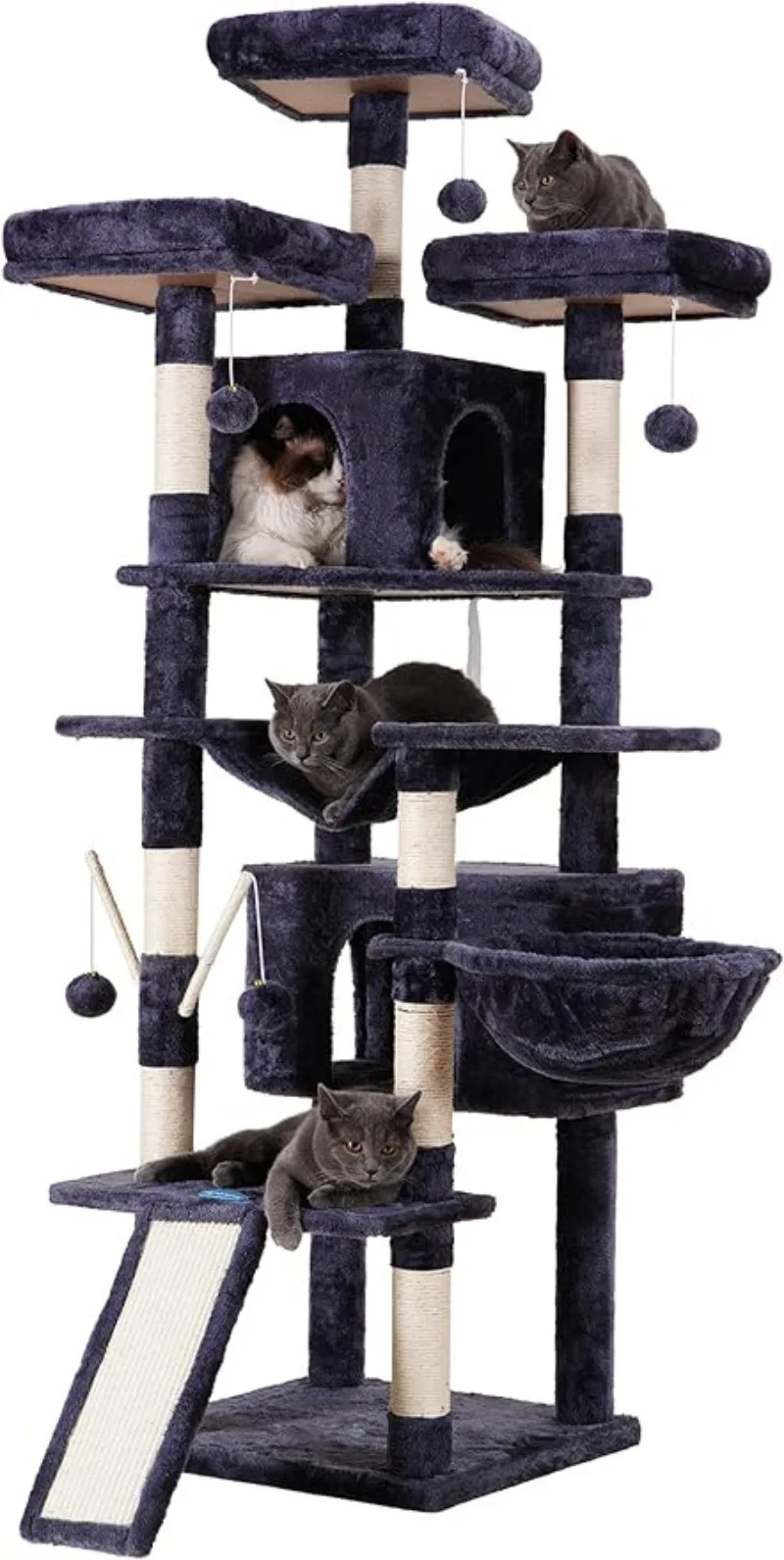 

Hey-brother Cat Tree, 71 inches XL Large Cat Tower, Multi-Level Cat House w/ 3 Padded Perches, Big Scratcher, Smoky Gray MPJ034G